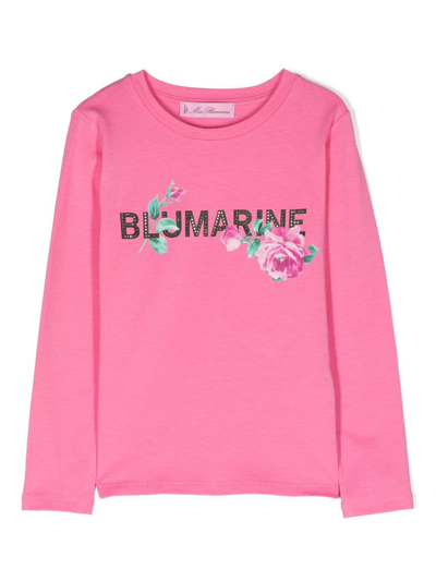 Miss Blumarine Kids' Rhinestone-embellished Long-sleeve T-shirt In Pink