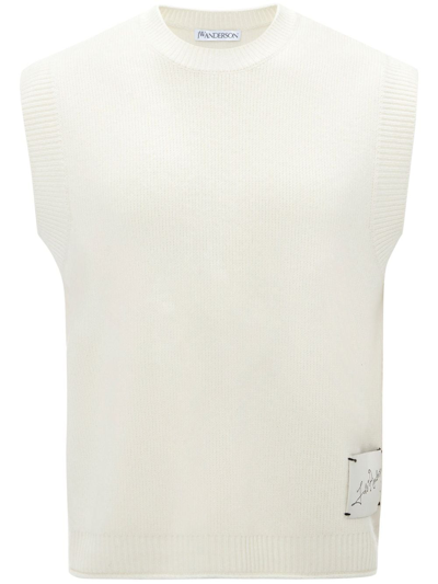 Jw Anderson Logo-patch Sleeveless Jumper In Off_white