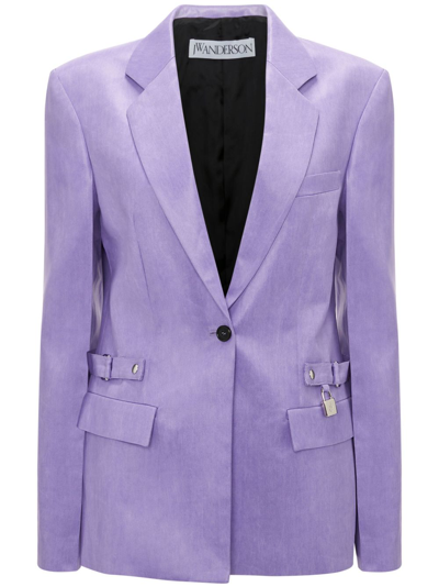 Jw Anderson Padlock Strap Single-breasted Blazer In Purple