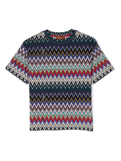 Missoni Kids' 之字纹印花棉质平纹针织t恤 In Multicolor