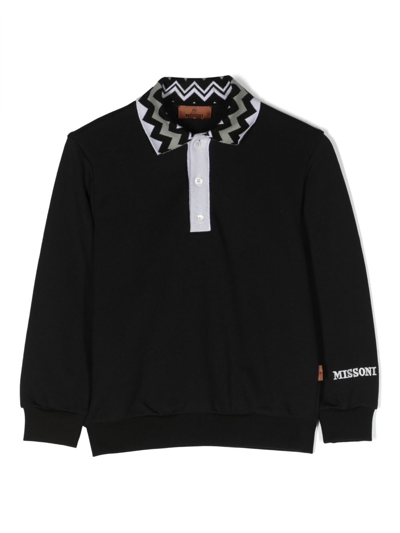 Missoni Kids' Long-sleeved Cotton Polo Shirt In Black