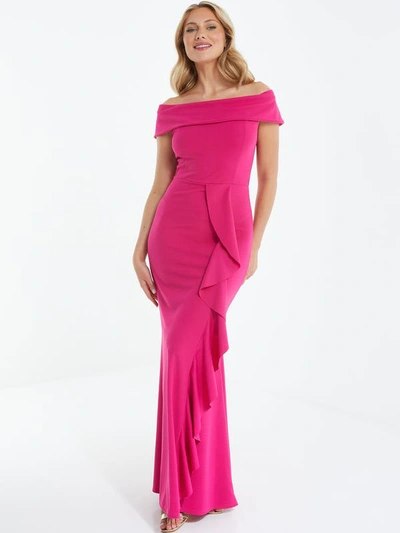 Quiz Women's Bardot Ruffle Maxi Dress In Pink