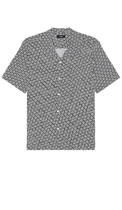 Theory Irving Printed Regular Fit Button Down Camp Shirt In Baltic White