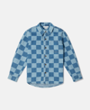 Stella Mccartney Kids' Checkerboard Print Denim Shirt In Blue