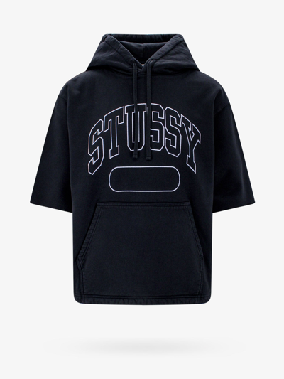 Stussy Ss Boxy Cropped Hooded Sweatshirt In Black