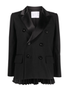 SACAI PLEATED-DETAIL DOUBLE-BREASTED BLAZER