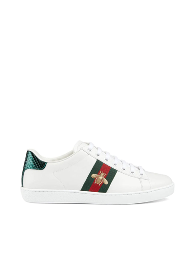 Gucci Women`s Ace Trainer With Bee Embroidery In White