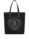 Balmain Varsity Tote Bag In Monogram Canvas And Leather In Black