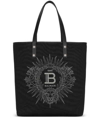 Balmain Varsity Embroidered-logo Tote Bag In Black