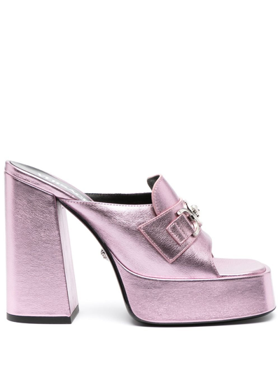 Versace 美杜莎金属感高跟穆勒鞋 In Pink