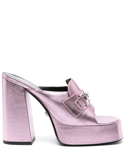 Versace Metallic Medusa Chain Platform Mules In Pink