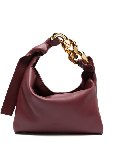 Jw Anderson Small Chain Hobo Leather Tote Bag In Brown