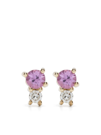 Adina Reyter 14k Yellow Gold Amigos Sapphire And Diamond Stud Earrings In Pink/white