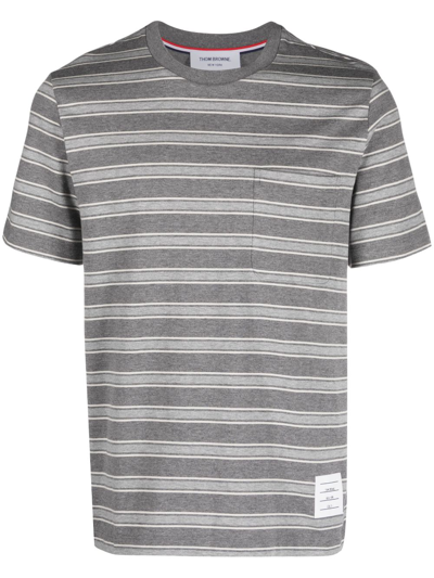 Thom Browne Striped Cotton T-shirt In Grey