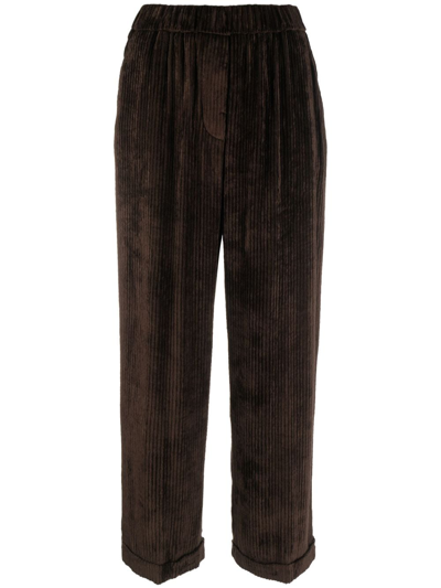 Peserico Corduroy Wide-leg Trousers In Brown