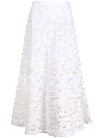 Tory Burch Broderie-anglaise Cotton Skirt In White