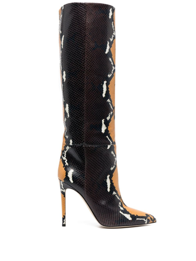 Paris Texas 115mm Python-print Knee-high Boots In Brown
