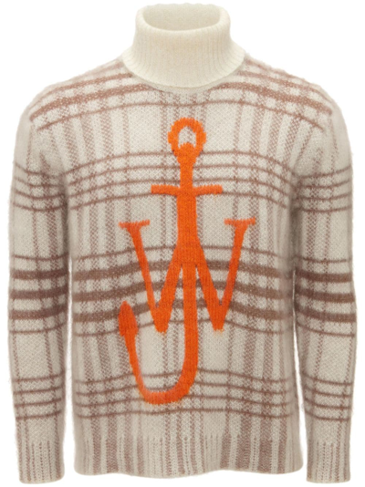 Jw Anderson Logo-embroidered Crew-neck Jumper In Neutrals