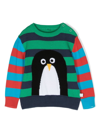 Stella Mccartney Multicolor Sweater For Baby Boy With Penguin In Green