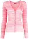 STAUD STRIPED KNITTED V-NECK CARDIGAN