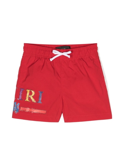 Amiri Kids' Logo-print Swim Shorts In Red