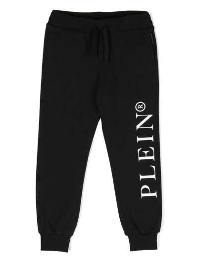 Philipp Plein Junior Kids' Logo印花抽绳运动裤 In Black