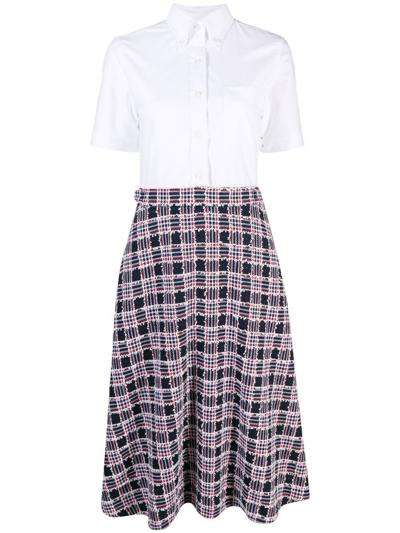 Thom Browne Checked A-line Shirt Dress In White