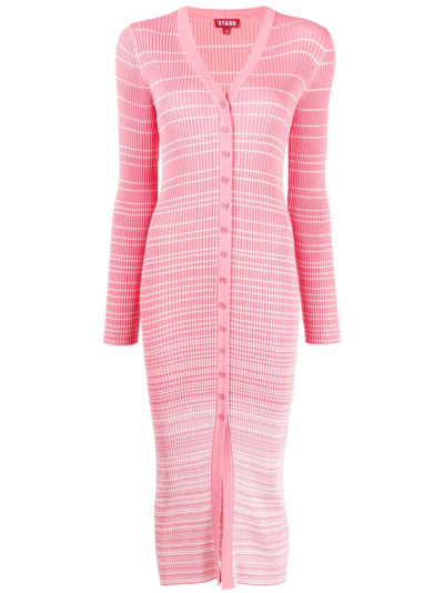 Staud Shoko Stripe Long Sleeve Jumper Dress In Coral Pink/white