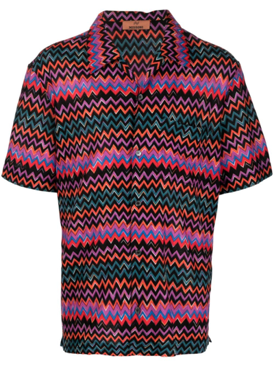Missoni Zigzag-pattern Spread-collar Shirt In Black Base