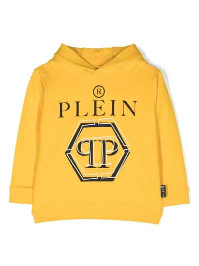 Philipp Plein Junior Kids' Logo-print Cotton Hoodie In Gelb