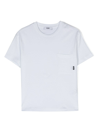 Msgm Kids' Chest-pocket Crew-neck T-shirt In White