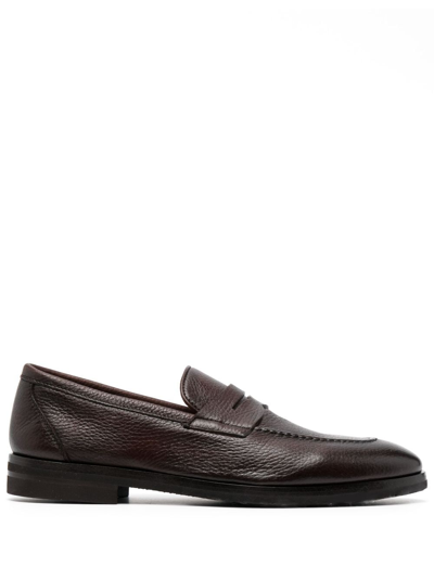 Henderson Baracco Pebbled-finish Slip-on Loafers In 褐色