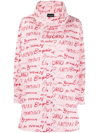 Emporio Armani Striped Logo-print Cotton Blouse In Pink