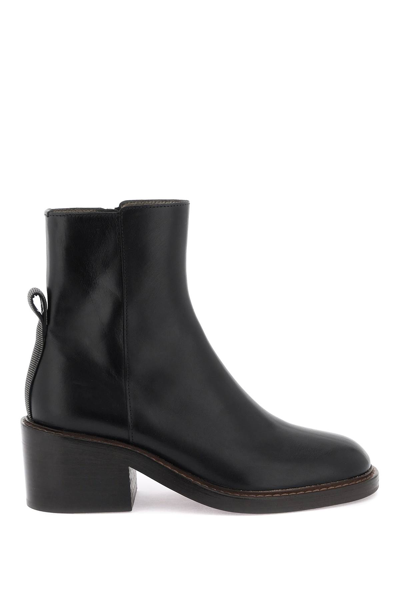 Brunello Cucinelli Leather Ankle Boots In Black
