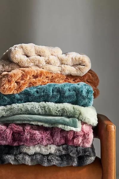 Anthropologie Luxe Faux Fur Throw Blanket