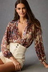 By Anthropologie Sheer Printed Blouse In Multicolor