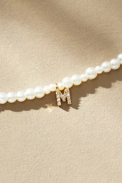 By Anthropologie Pavé Monogram Pendant Pearl Necklace