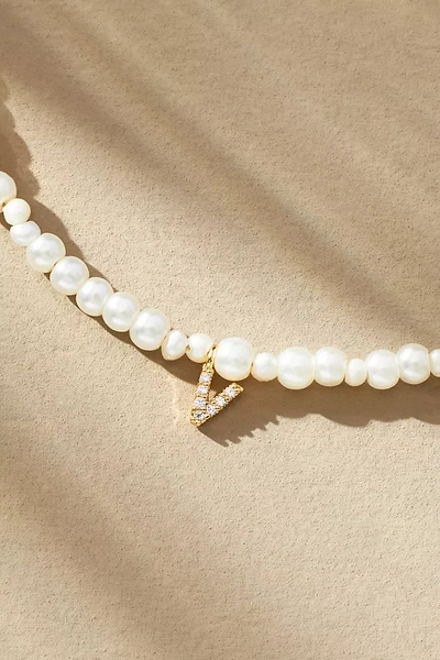 By Anthropologie Pavé Monogram Pendant Pearl Necklace
