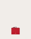 Valentino Garavani Rockstud Calfskin Cardholder With Zip Woman Rouge Pur Uni