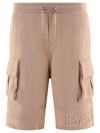 Balmain Embossed-logo Cotton Bermuda Shorts In Beige