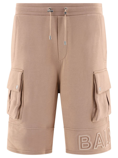 Balmain Logo Detailed Drawstring Cargo Shorts In Beige