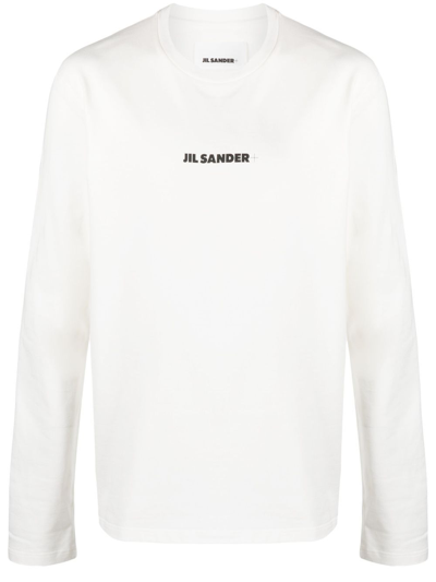 Jil Sander White Logo Print Cotton T-shirt