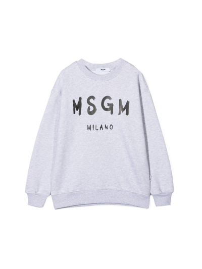 Msgm Logo-print Crew-neck Sweatshirt In Grey
