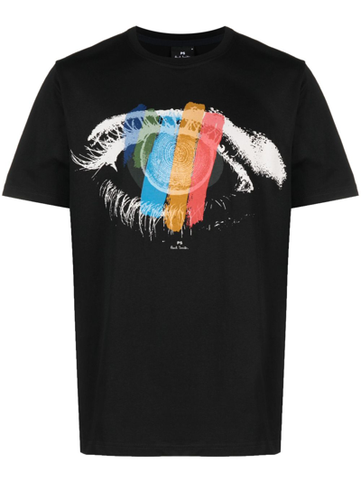 Ps By Paul Smith Eye-motif Cotton T-shirt In Black