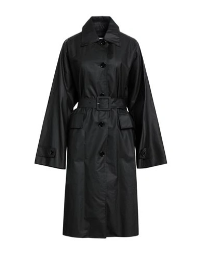 Mm6 Maison Margiela Woman Overcoat & Trench Coat Black Size 2 Cotton, Polyurethane Coated