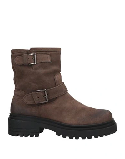 La Bottega Dell'artigiano Woman Ankle Boots Khaki Size 7 Leather In Beige