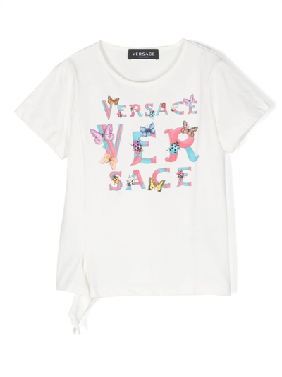 Versace Kids' Logo Cotton Jersey T-shirt In White