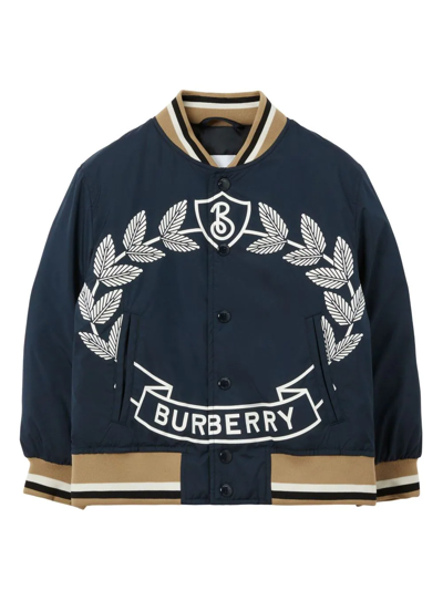 Burberry Kids' Bomber Con Stemma Con Foglie Di Quercia In Blue