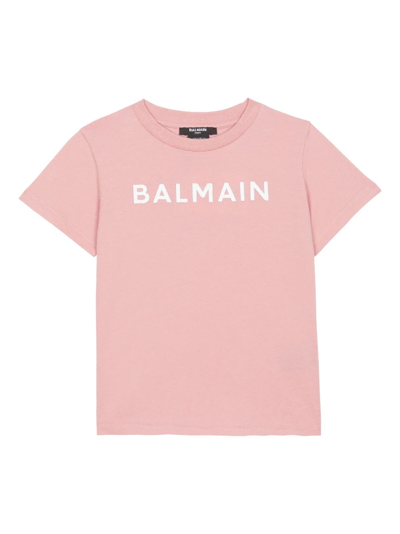 Balmain T-shirt Logo  Floccato In Pink