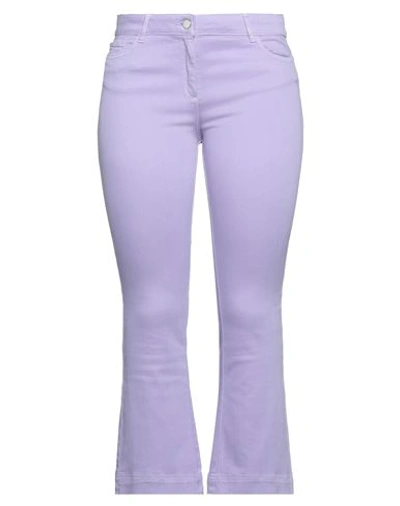 Nenette Woman Pants Light Purple Size 32 Cotton, Elastomultiester, Elastane